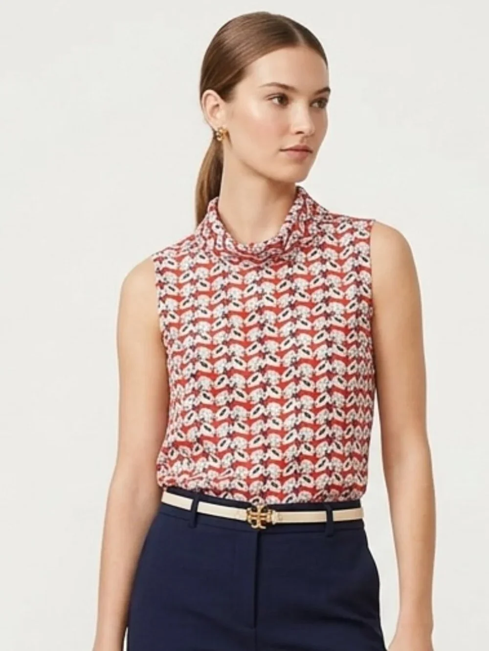 Tory Burch 100% Silk Blouse – Size 6 – Red, White & Black Print